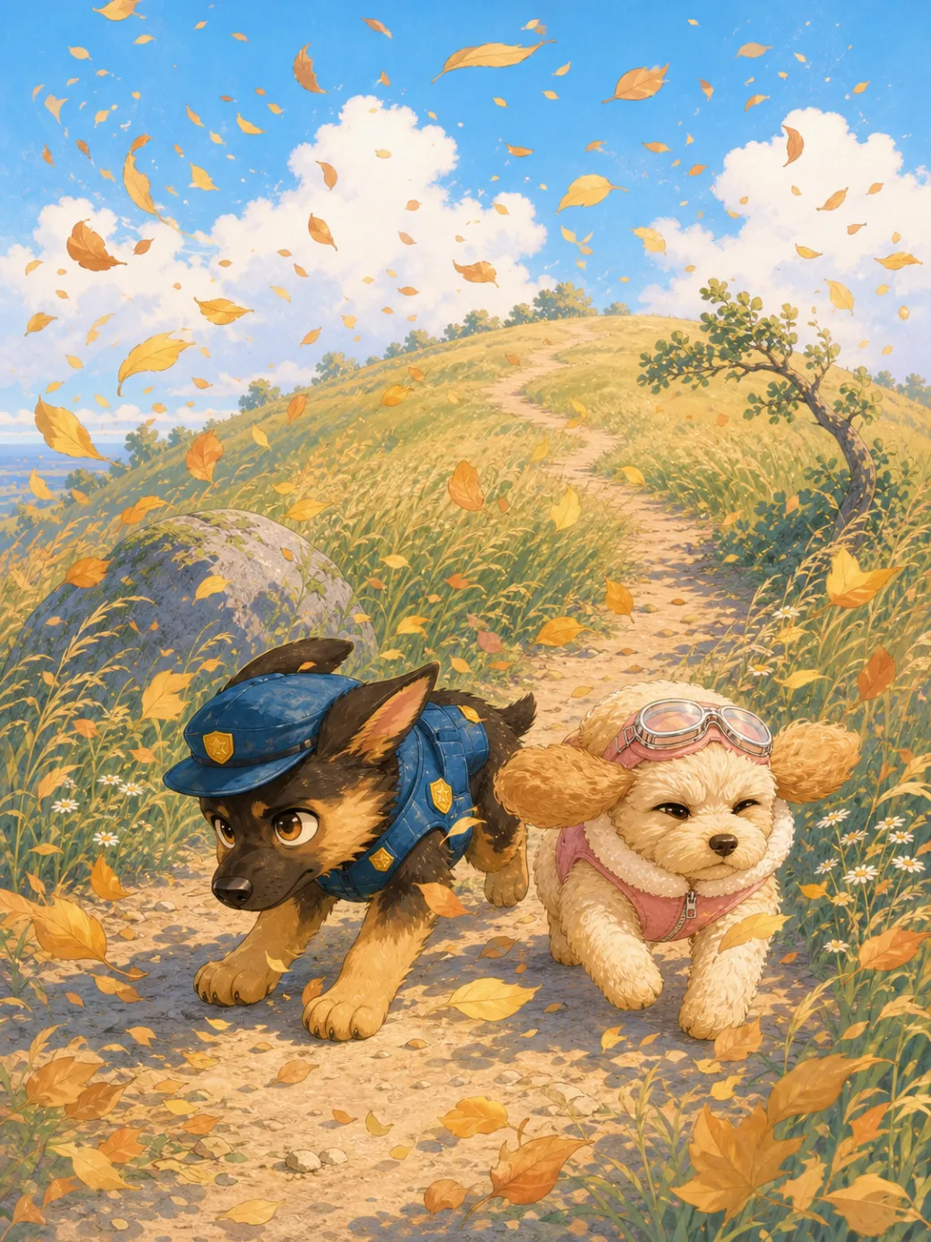 História de Chase e Skye na colina ventosa (demo de IP — não para indexação) — ilustração da página 7