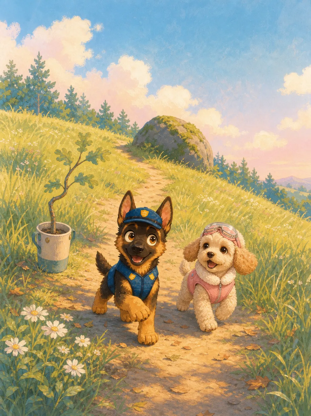História de Chase e Skye na colina ventosa (demo de IP — não para indexação) — ilustração da página 9