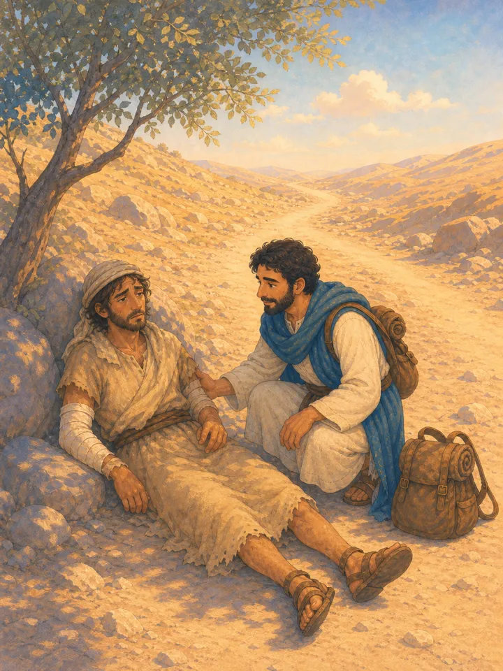 Good Samaritan story for kids maker — example page made with Readkidz