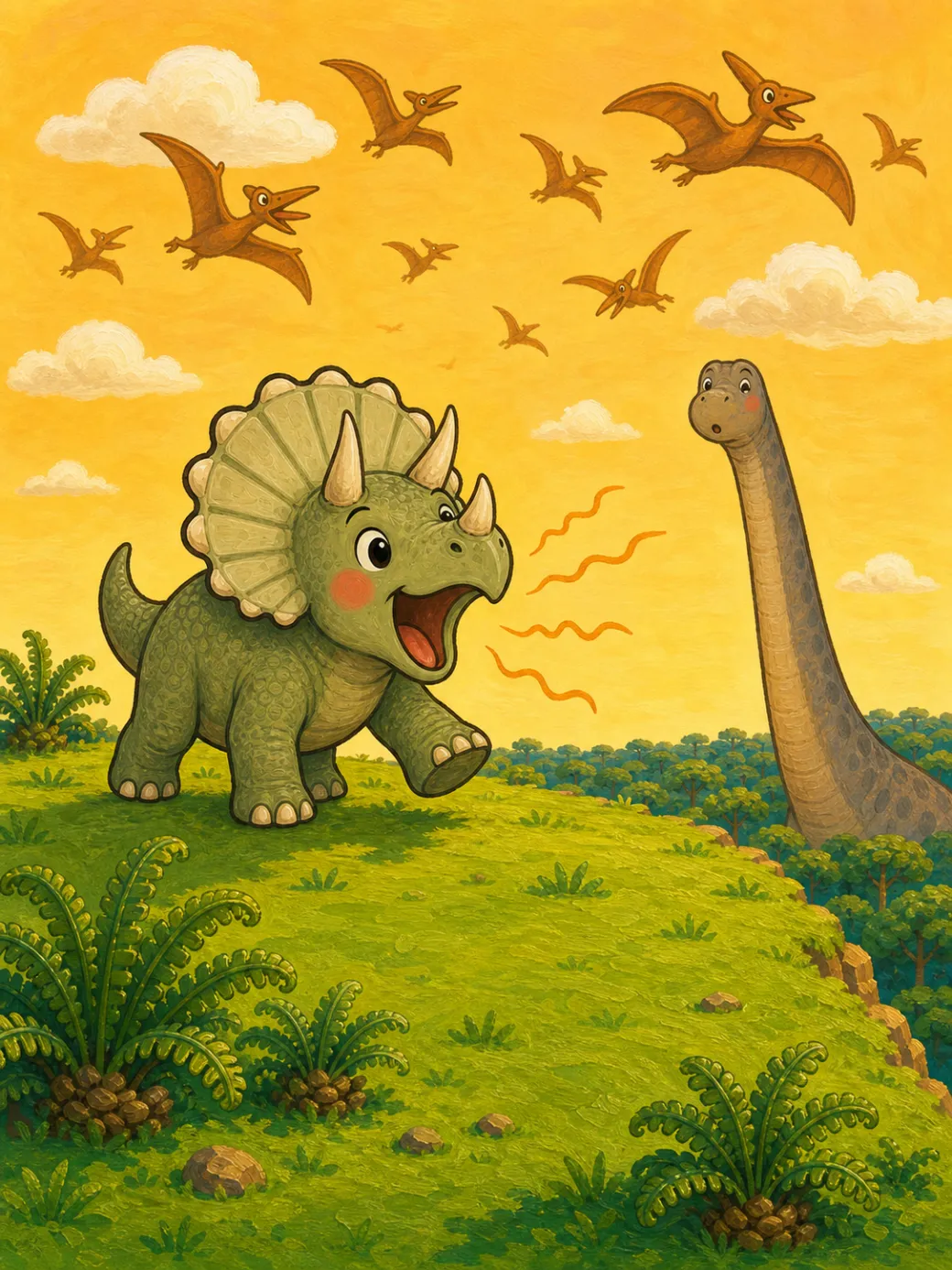 dětská kniha o dinosaurech — ilustrace na straně 2