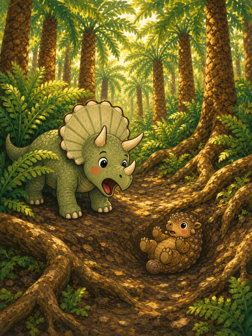 dětská kniha o dinosaurech — ilustrace na straně 3