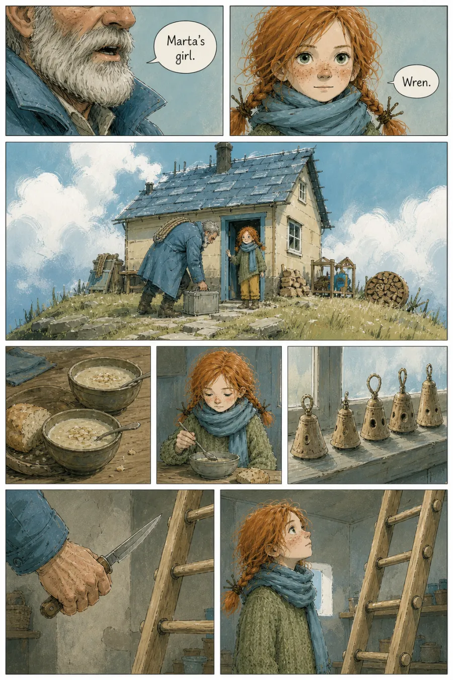 Page 3 of Wren of Bell Meadow, drawn in sunlit sketch wash style