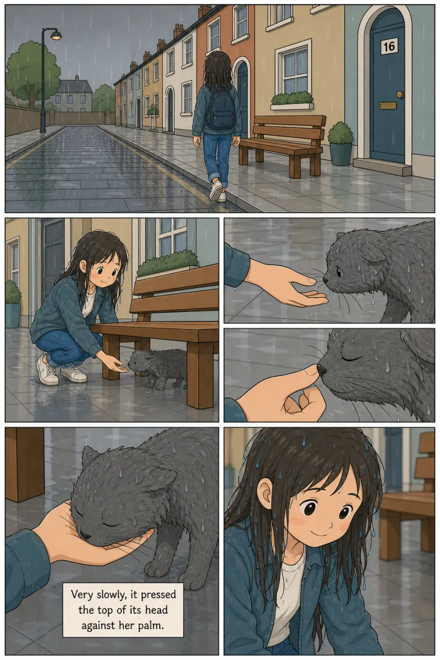 Page 4 of The Cat Under the Bench, drawn in clean flat cartoon style