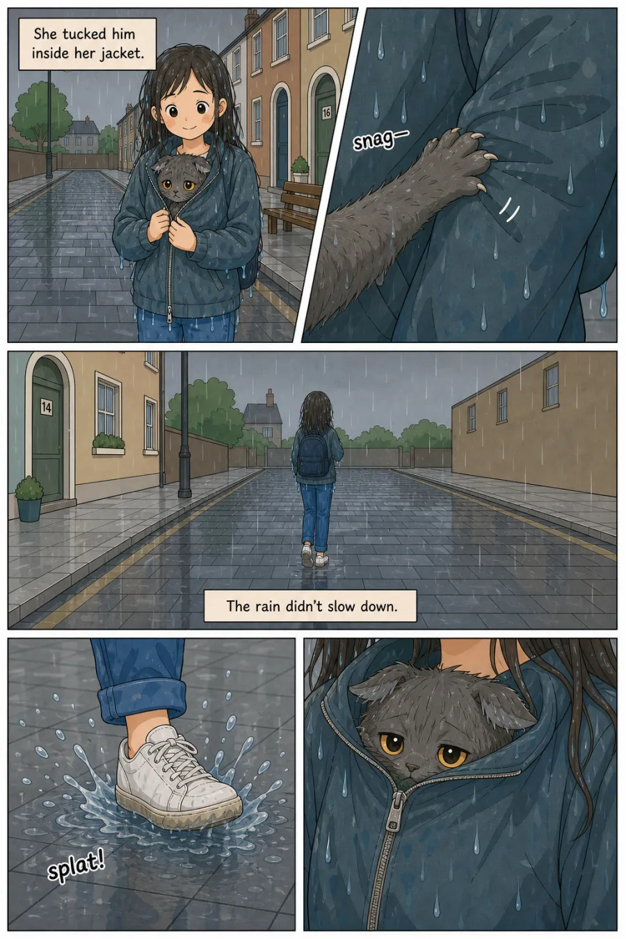 Page 5 of The Cat Under the Bench, drawn in clean flat cartoon style