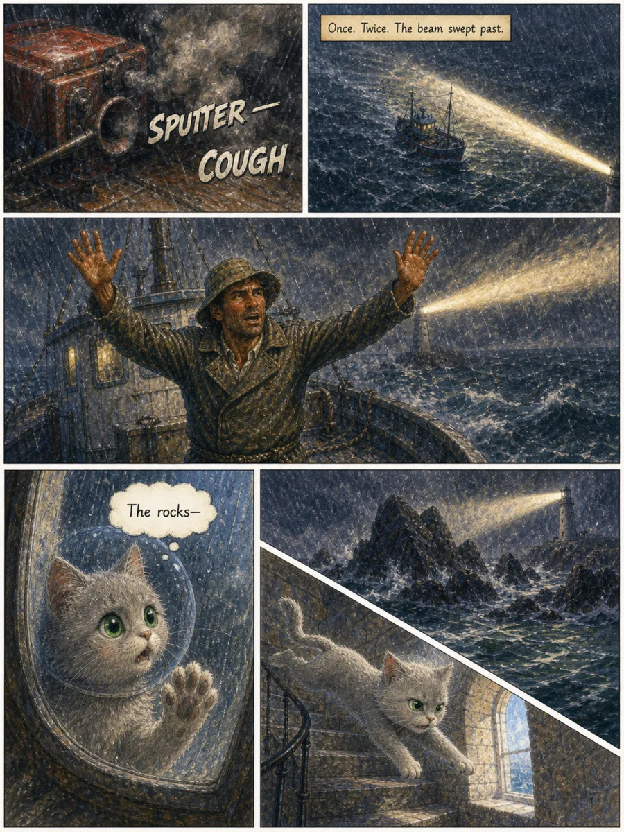 Page 4 of The Keeper of the Light, drawn in crayon storybook style
