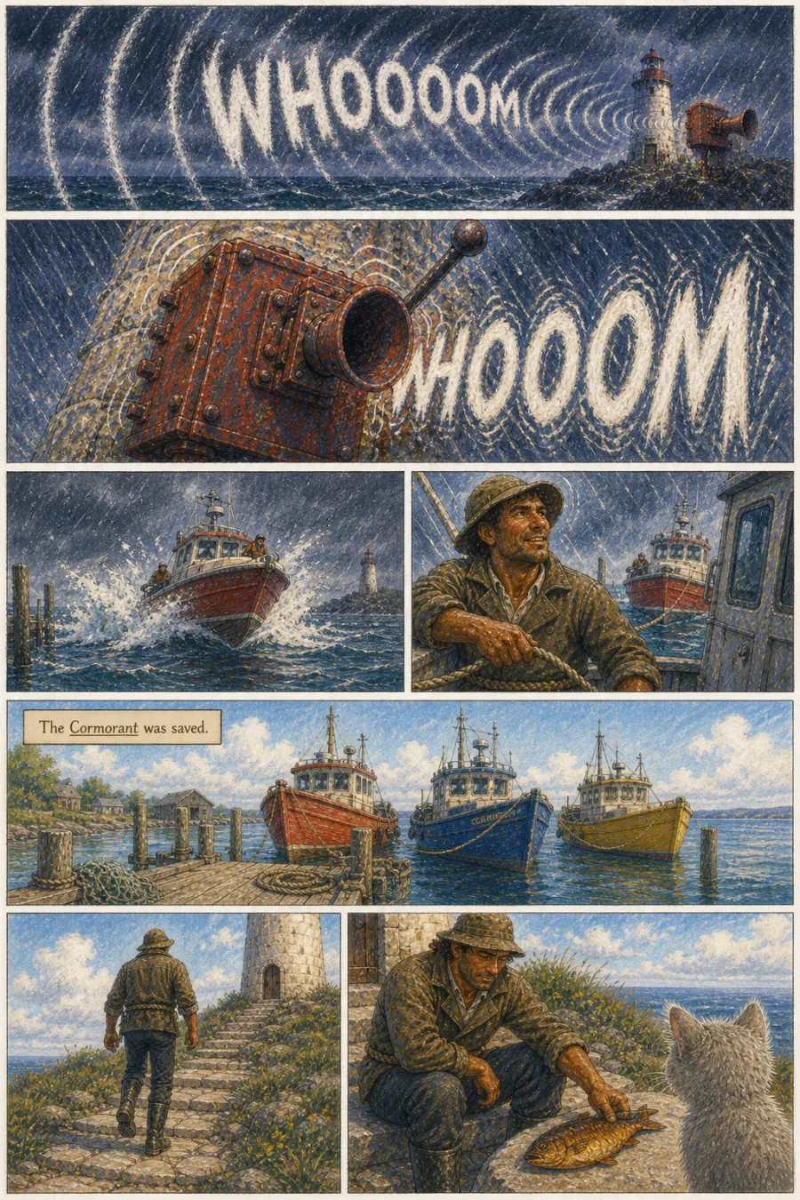 Page 6 of The Keeper of the Light, drawn in crayon storybook style