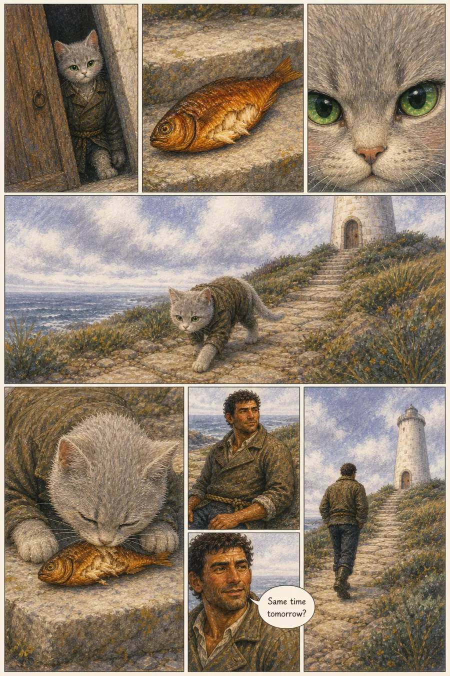 Page 7 of The Keeper of the Light, drawn in crayon storybook style