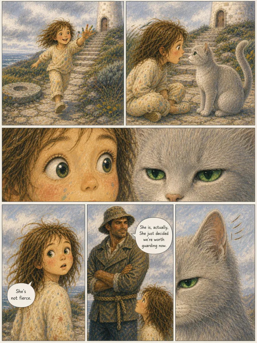 Page 10 of The Keeper of the Light, drawn in crayon storybook style
