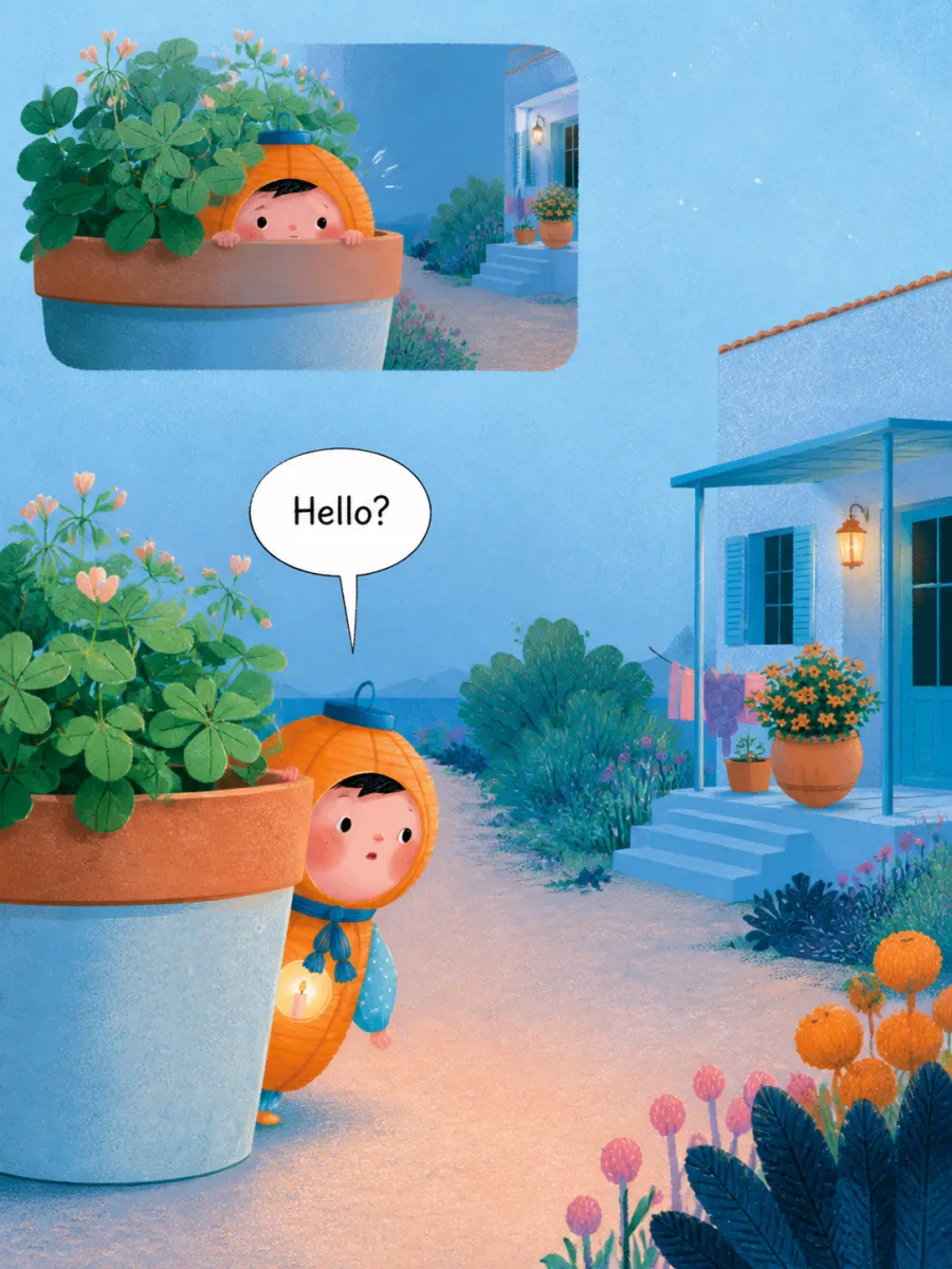 Page 4 of Miko and the Windy Night, painted in Aqua Grain Flat style