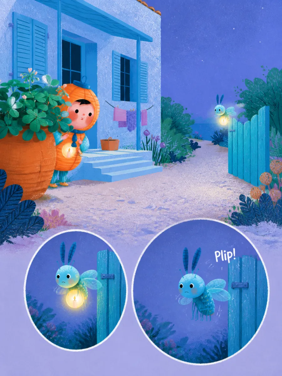 Page 5 of Miko and the Windy Night, painted in Aqua Grain Flat style