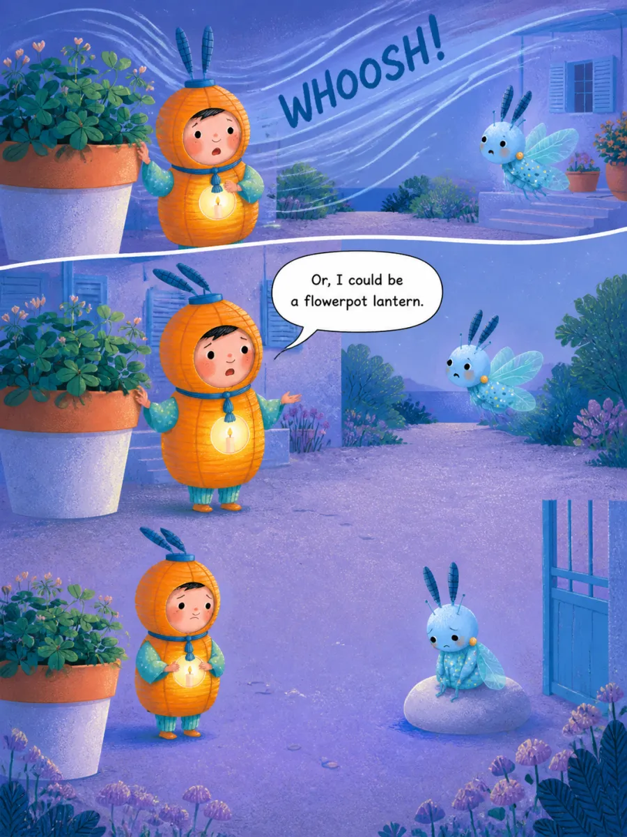 Page 8 of Miko and the Windy Night, painted in Aqua Grain Flat style
