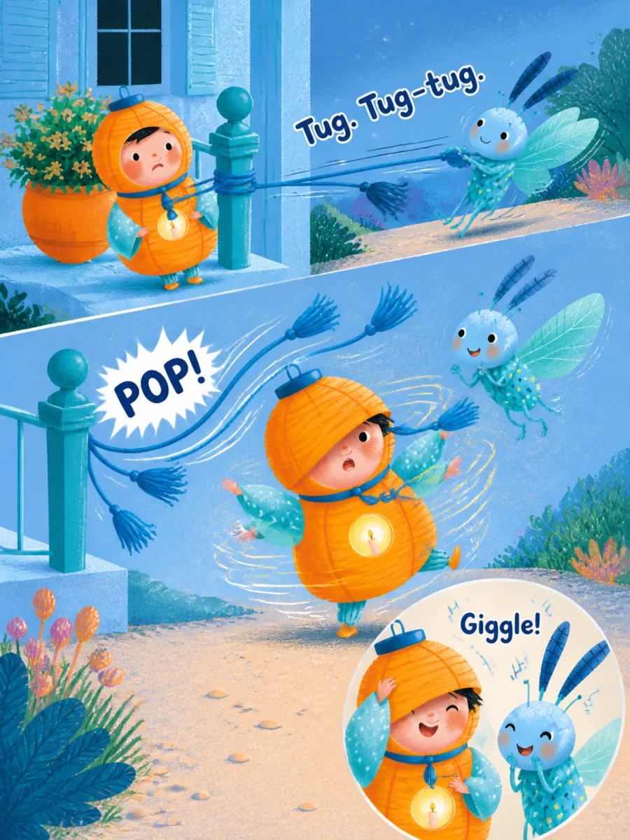 Page 10 of Miko and the Windy Night, painted in Aqua Grain Flat style