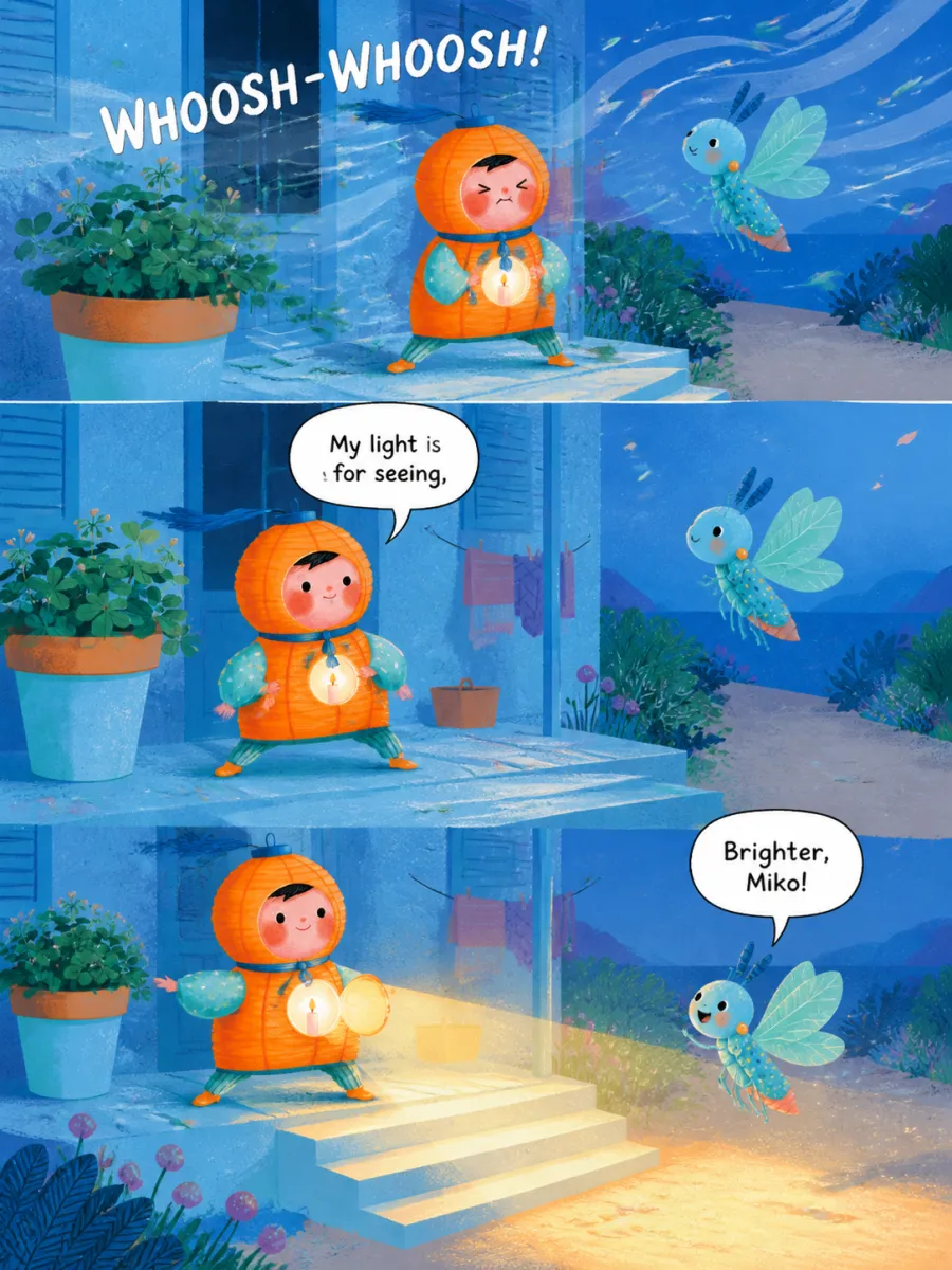 Page 11 of Miko and the Windy Night, painted in Aqua Grain Flat style