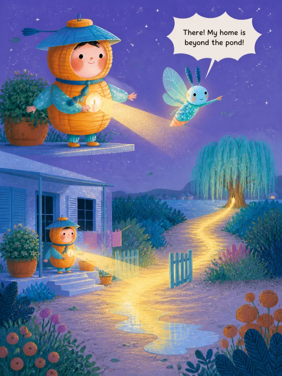 Page 12 of Miko and the Windy Night, painted in Aqua Grain Flat style