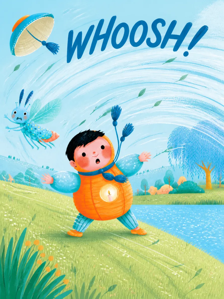 Page 14 of Miko and the Windy Night, painted in Aqua Grain Flat style