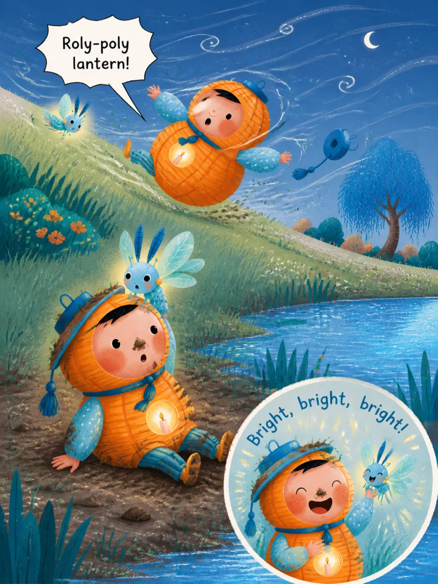 Page 15 of Miko and the Windy Night, painted in Aqua Grain Flat style