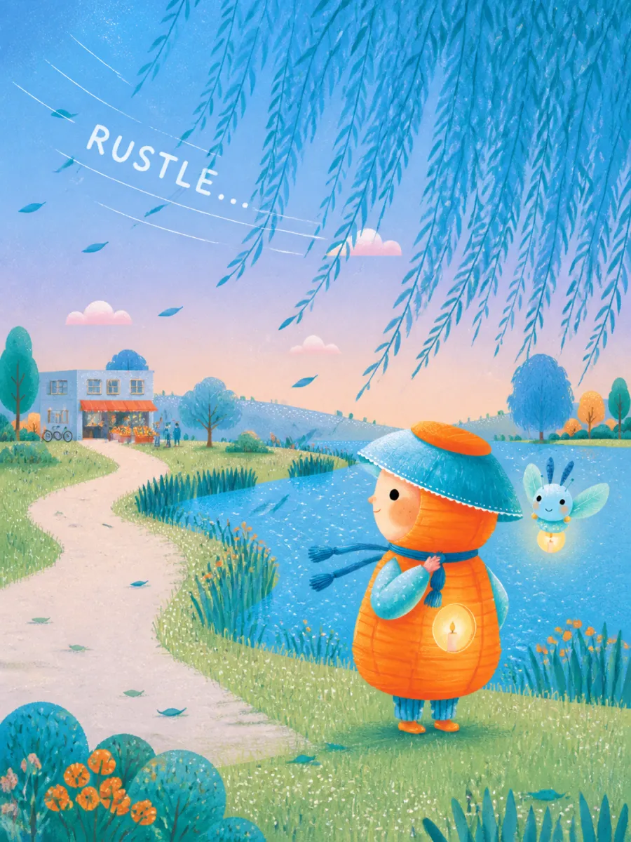 Page 17 of Miko and the Windy Night, painted in Aqua Grain Flat style