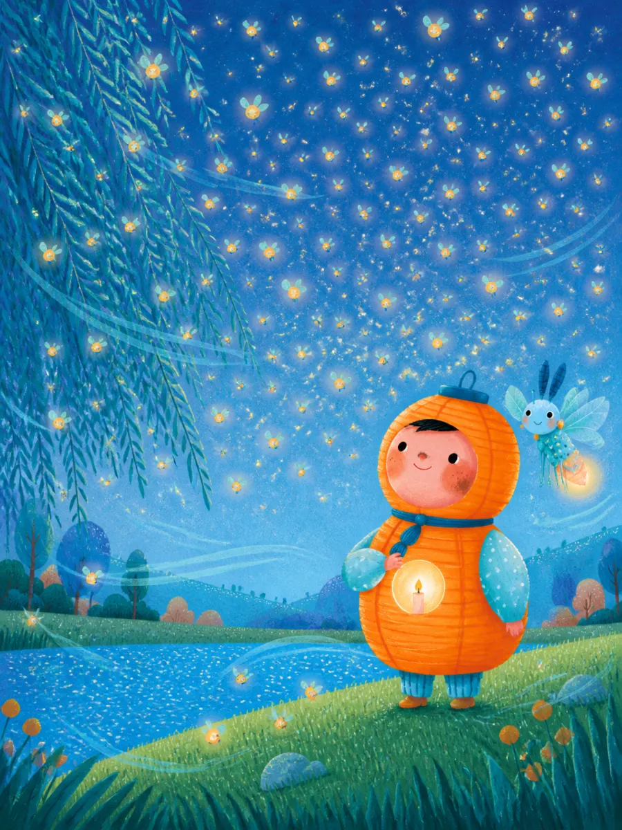 Page 18 of Miko and the Windy Night, painted in Aqua Grain Flat style