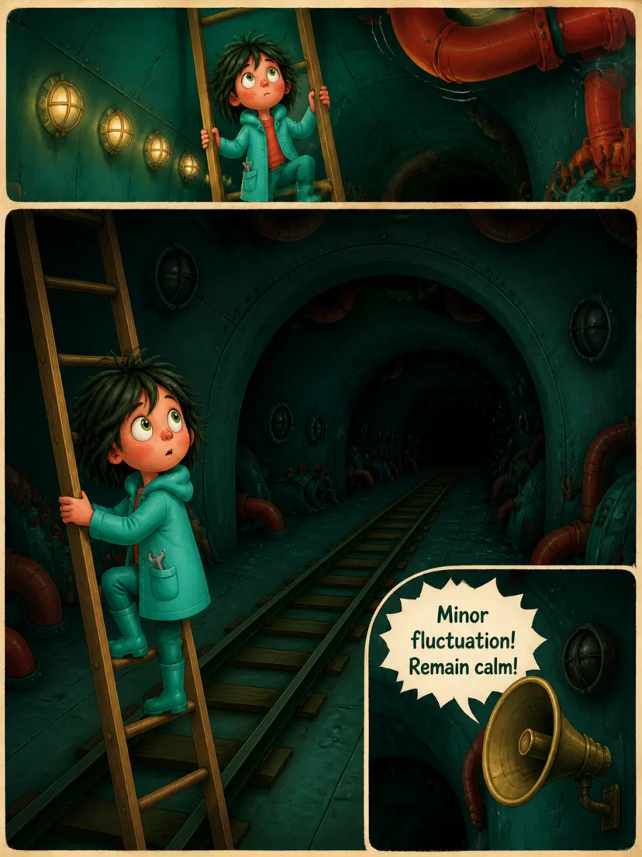 Page 2 of The Last Clockmaker of Gearhaven, painted in Teal & Coral Storybook style