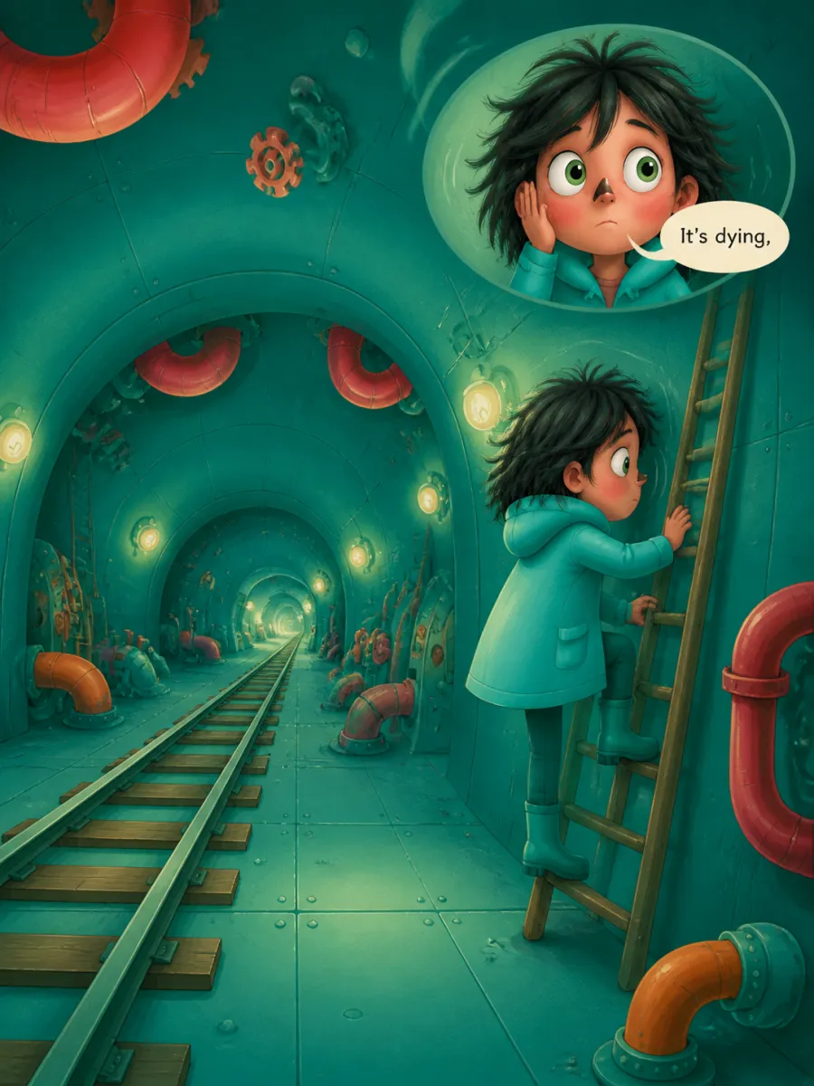 Page 3 of The Last Clockmaker of Gearhaven, painted in Teal & Coral Storybook style