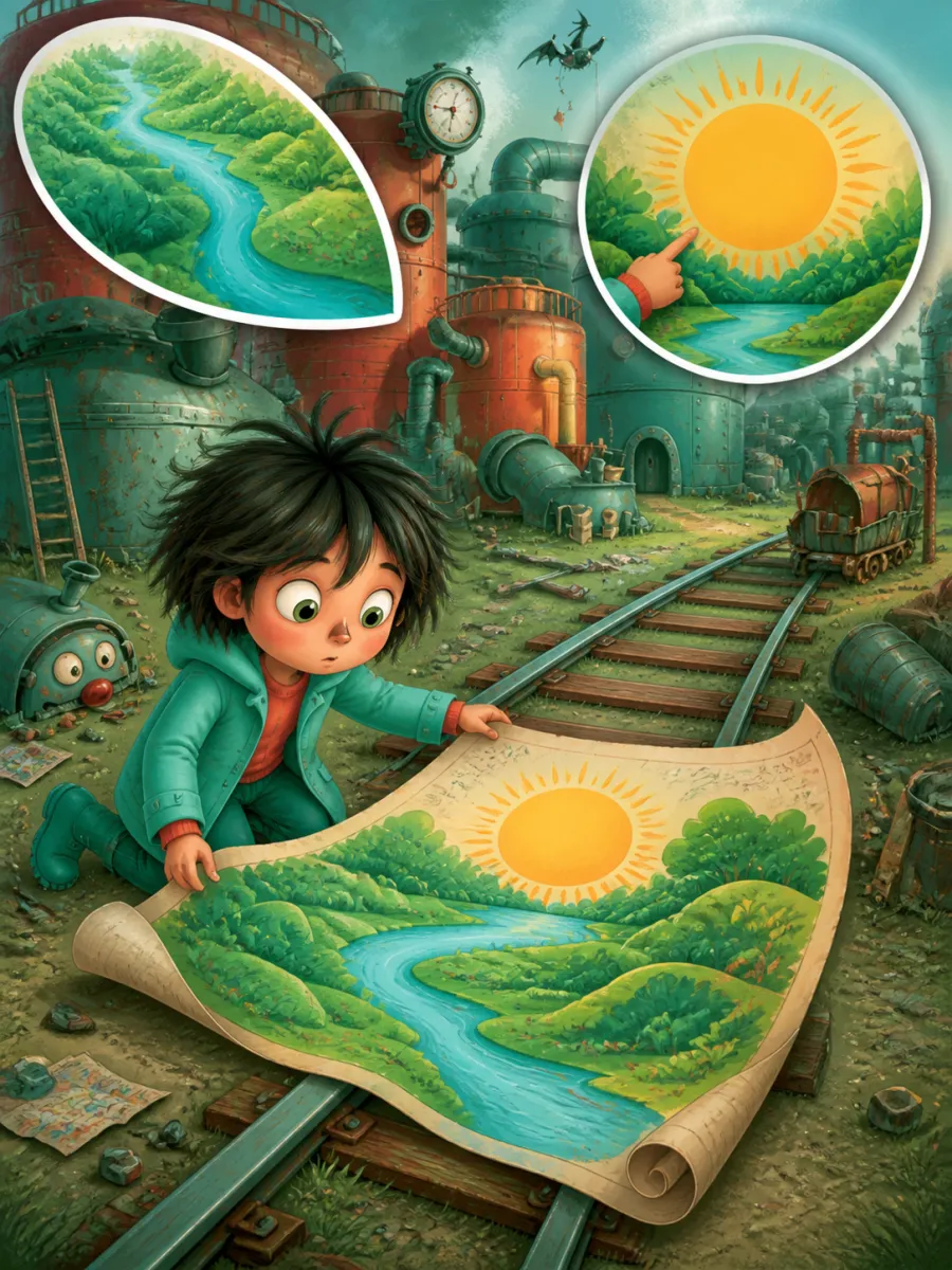 Page 5 of The Last Clockmaker of Gearhaven, painted in Teal & Coral Storybook style