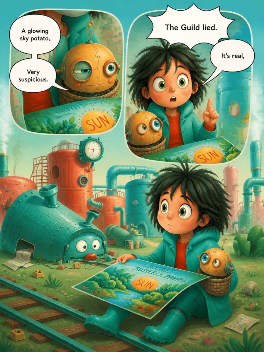 Page 6 of The Last Clockmaker of Gearhaven, painted in Teal & Coral Storybook style