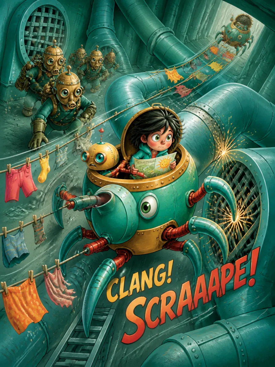 Page 9 of The Last Clockmaker of Gearhaven, painted in Teal & Coral Storybook style
