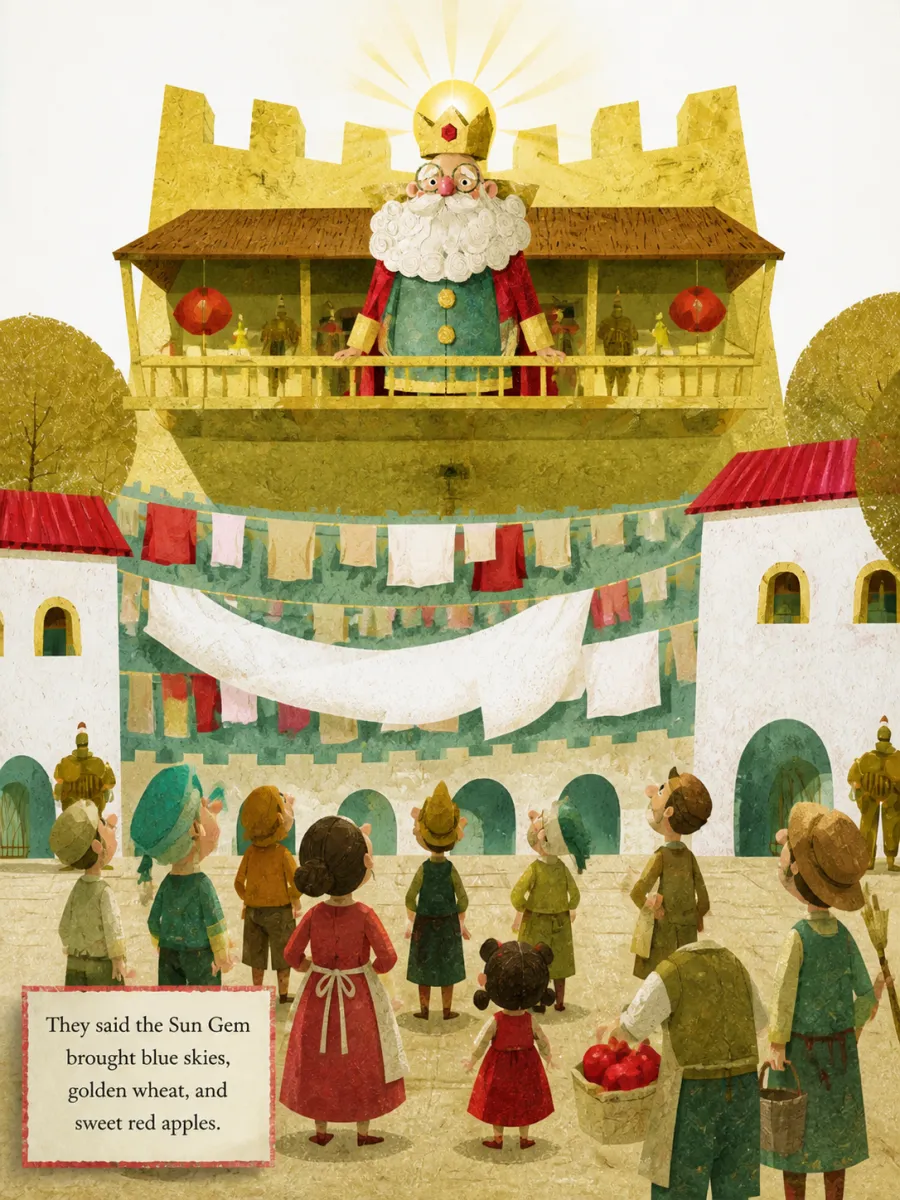 Page 2 of The Crown That Shone Too Bright, painted in Torn Paper Collage style