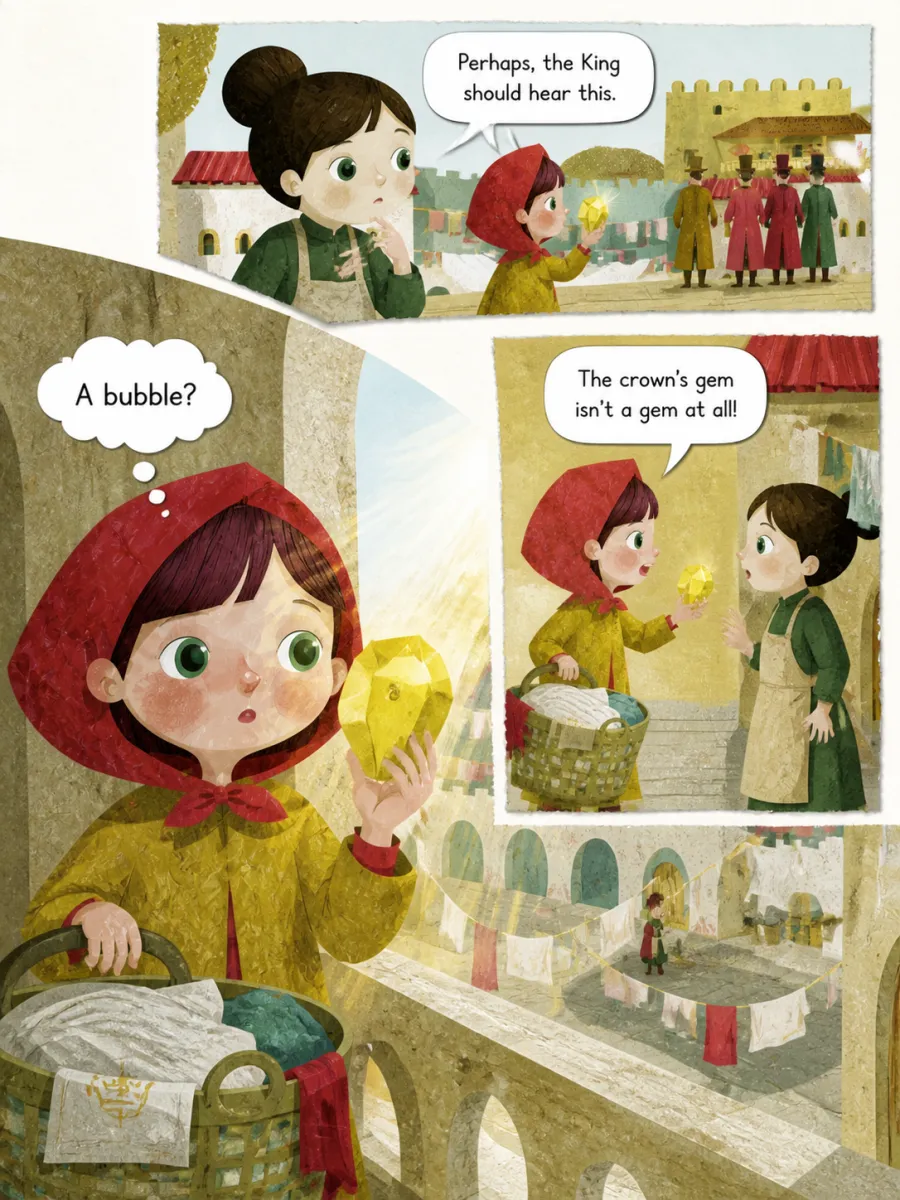 Page 6 of The Crown That Shone Too Bright, painted in Torn Paper Collage style