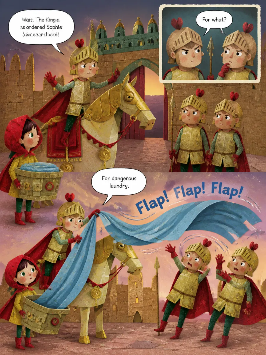 Page 10 of The Crown That Shone Too Bright, painted in Torn Paper Collage style