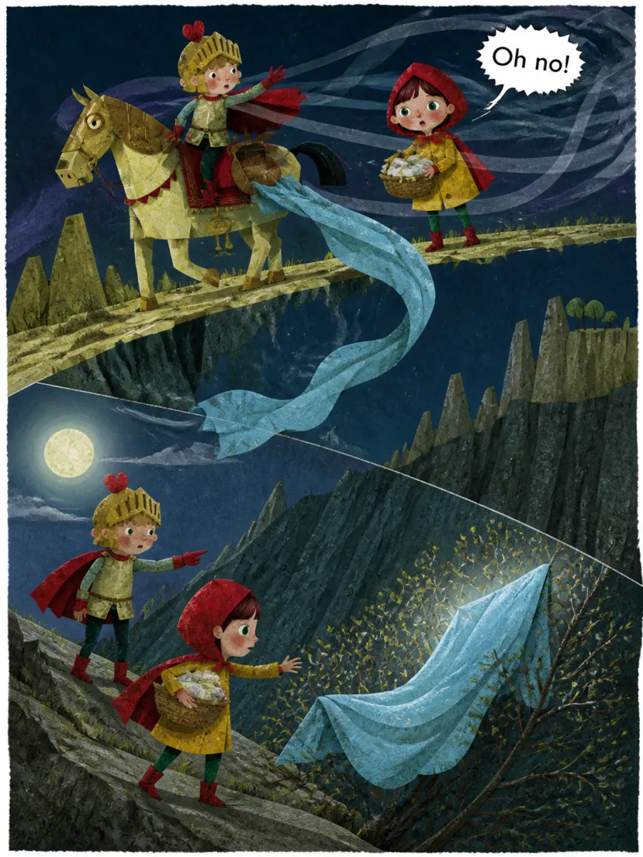 Page 14 of The Crown That Shone Too Bright, painted in Torn Paper Collage style
