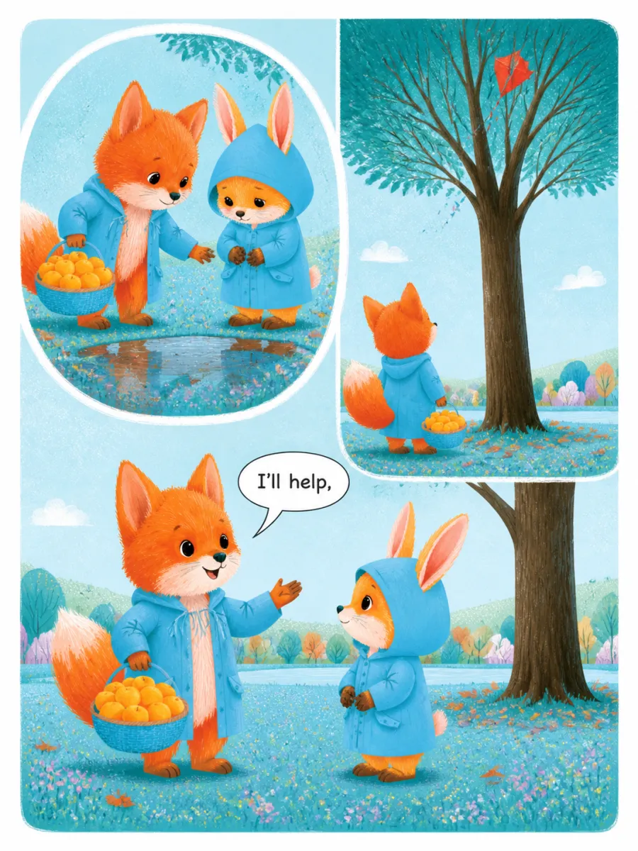 Page 3 of The Kite in the Maple Tree, painted in Aqua Grain Flat style