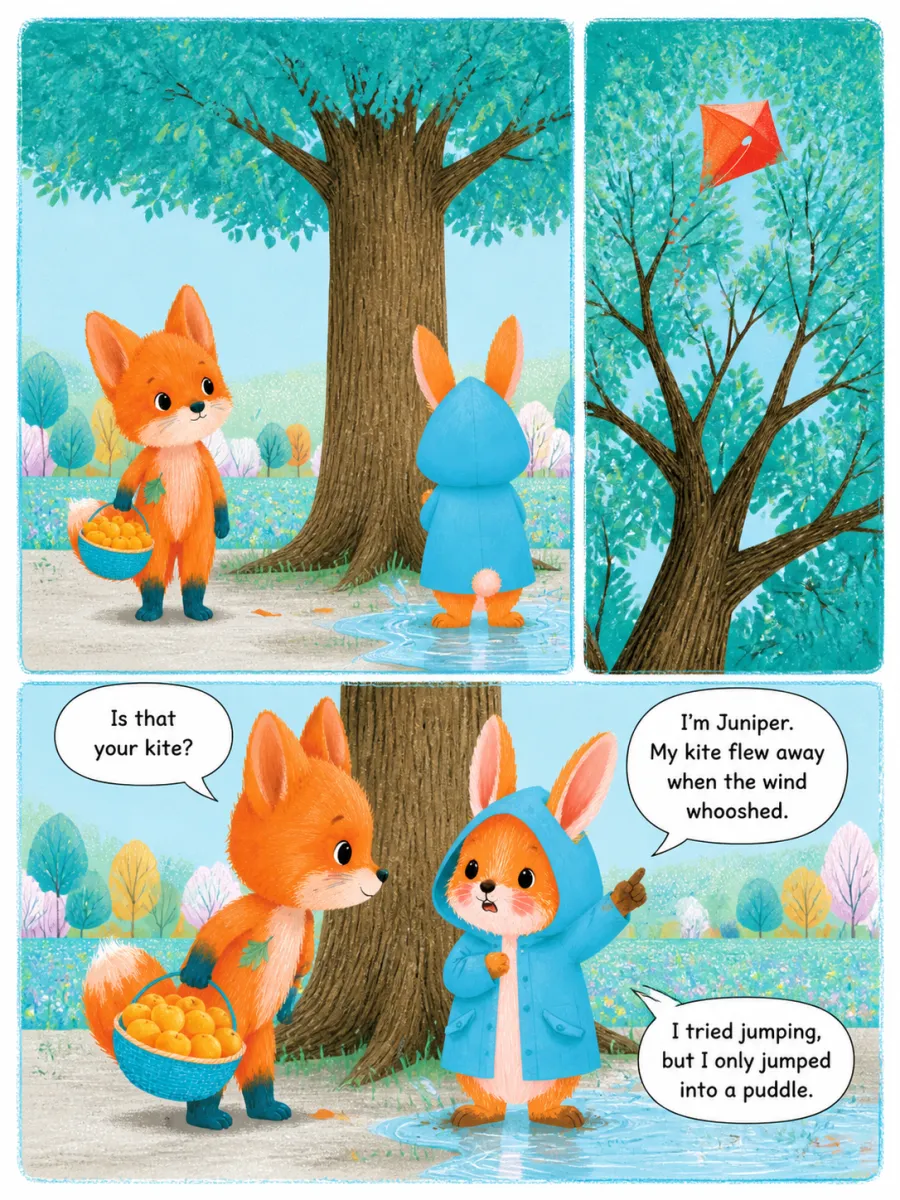 Page 2 of The Kite in the Maple Tree, painted in Aqua Grain Flat style