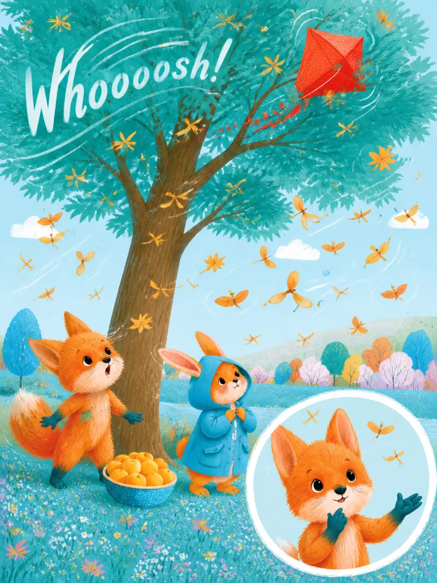 Page 7 of The Kite in the Maple Tree, painted in Aqua Grain Flat style