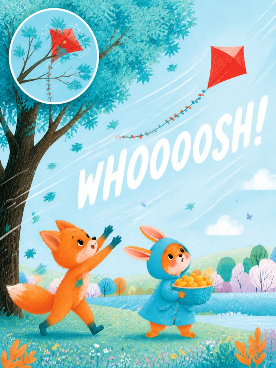 Page 9 of The Kite in the Maple Tree, painted in Aqua Grain Flat style
