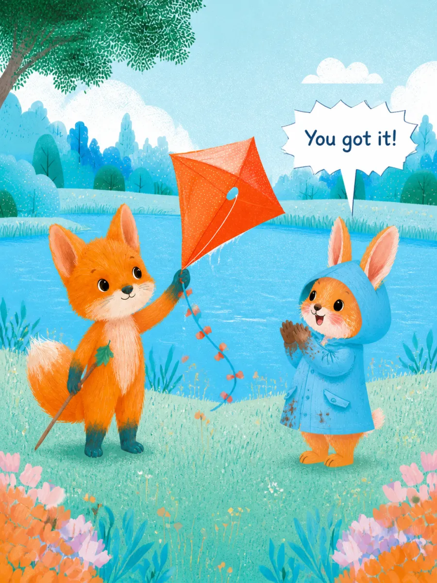 Page 14 of The Kite in the Maple Tree, painted in Aqua Grain Flat style