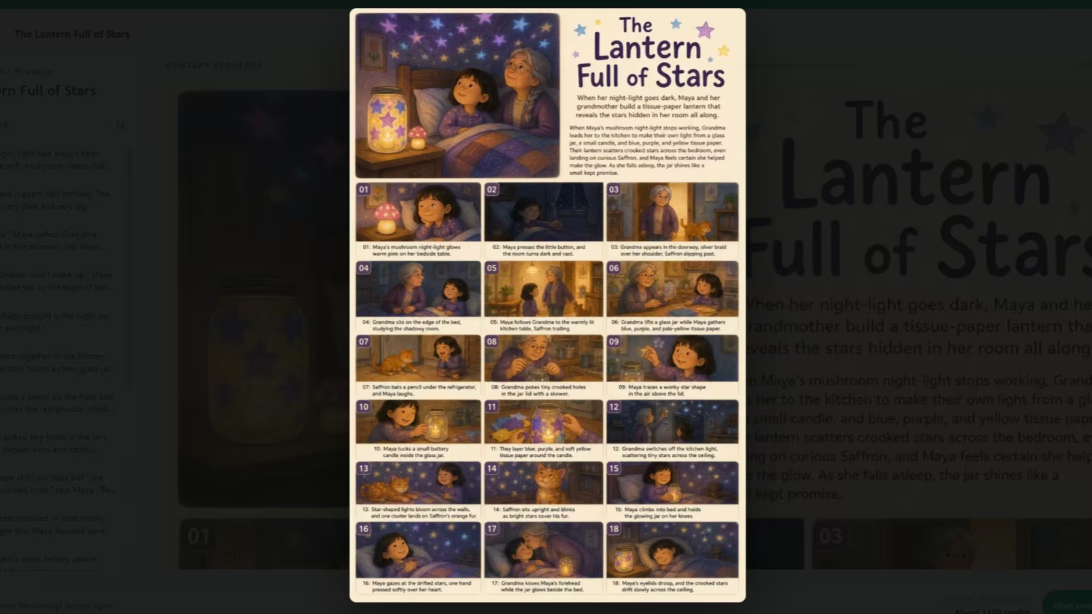Review the story's overall look and scene sequence before generating the full book