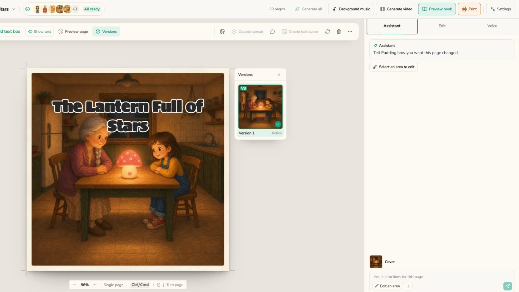 Ask Pudding to refine a page or select a specific area to edit.