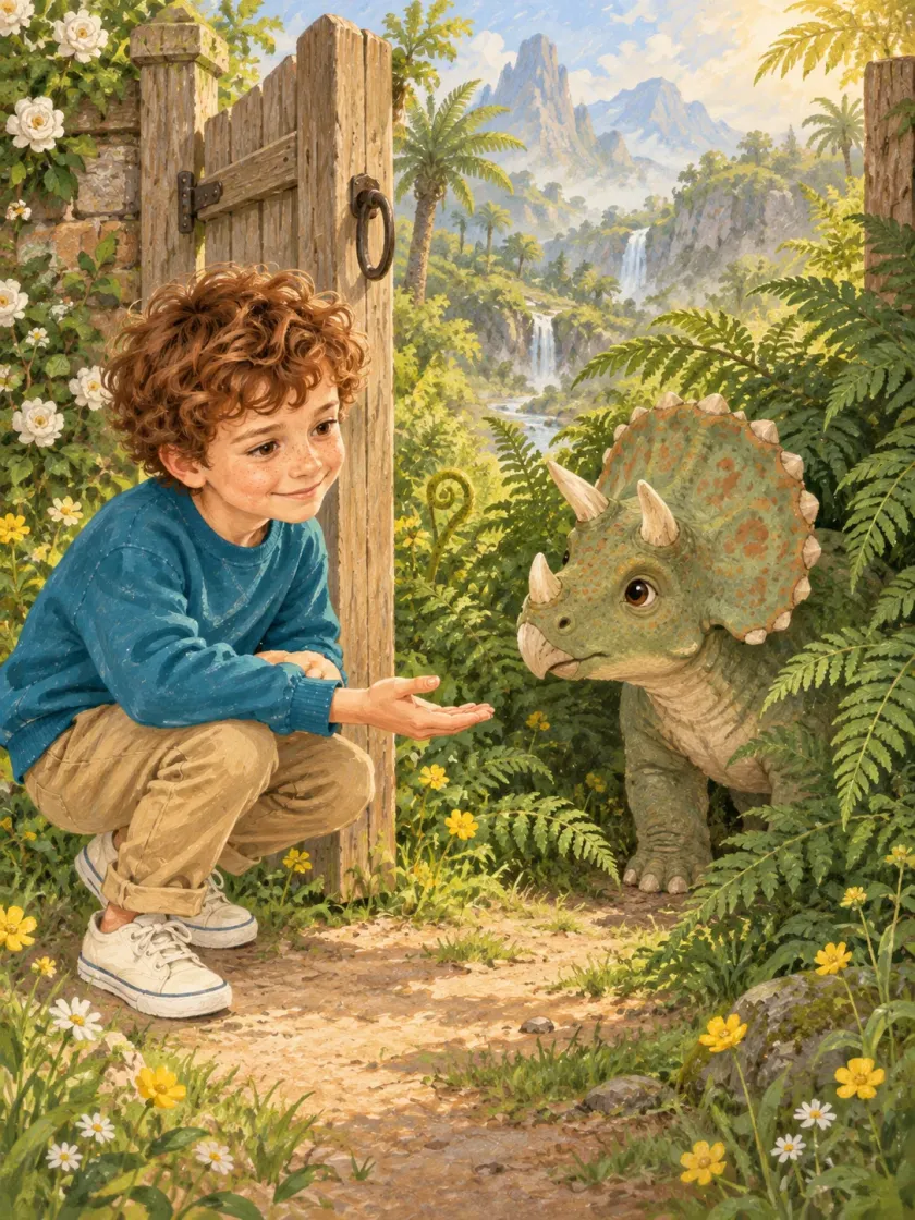 Theo tahu banyak nama dinosaurus. Dia tidak pernah menyangka akan bertemu satu di depan gerbang kebunnya.