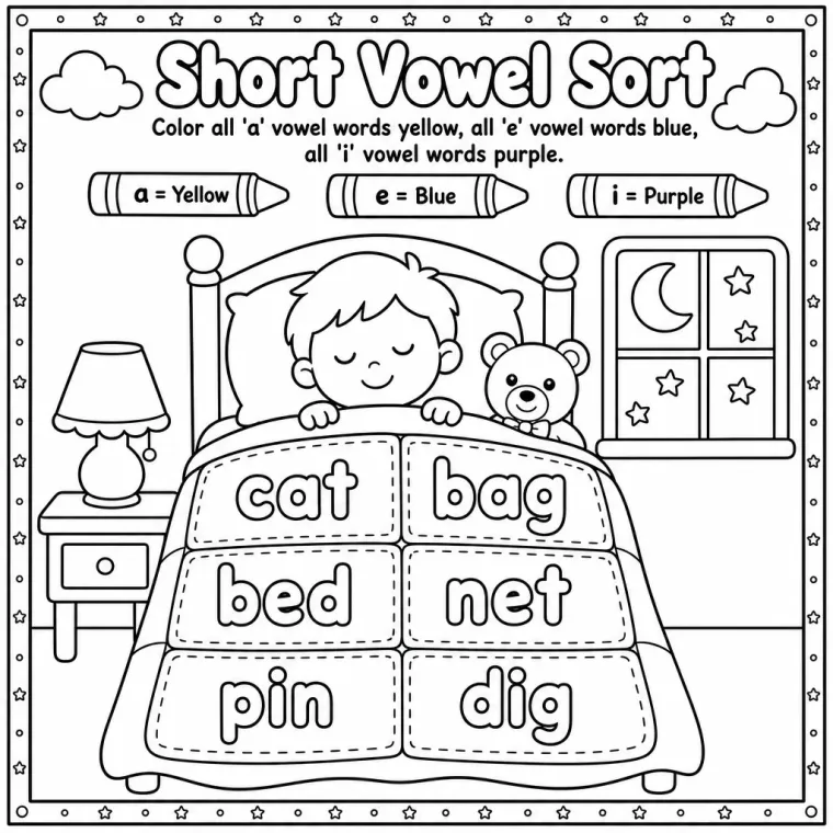 Short vowel sorting worksheet