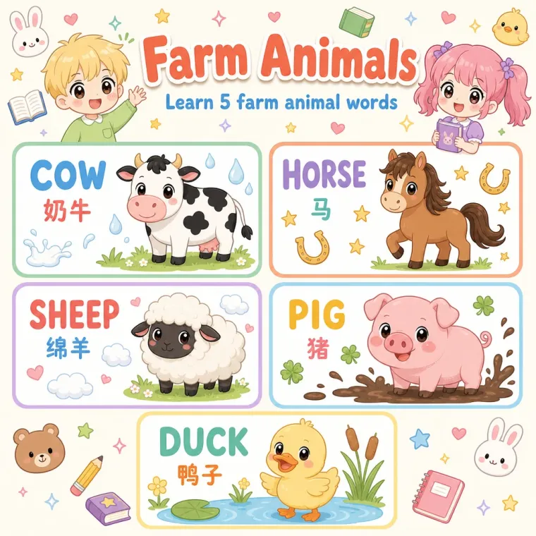 Bilingual vocabulary poster (English + Chinese)