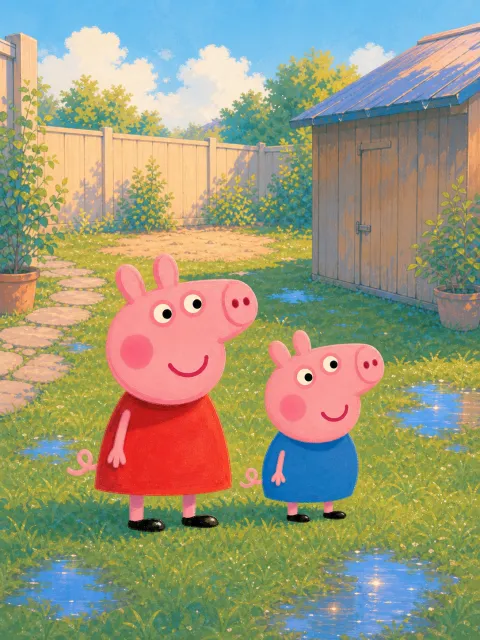 histoire de Peppa Pig et le jardin de pluie (Démo IP — non indexée) — couverture d'album illustré gratuit