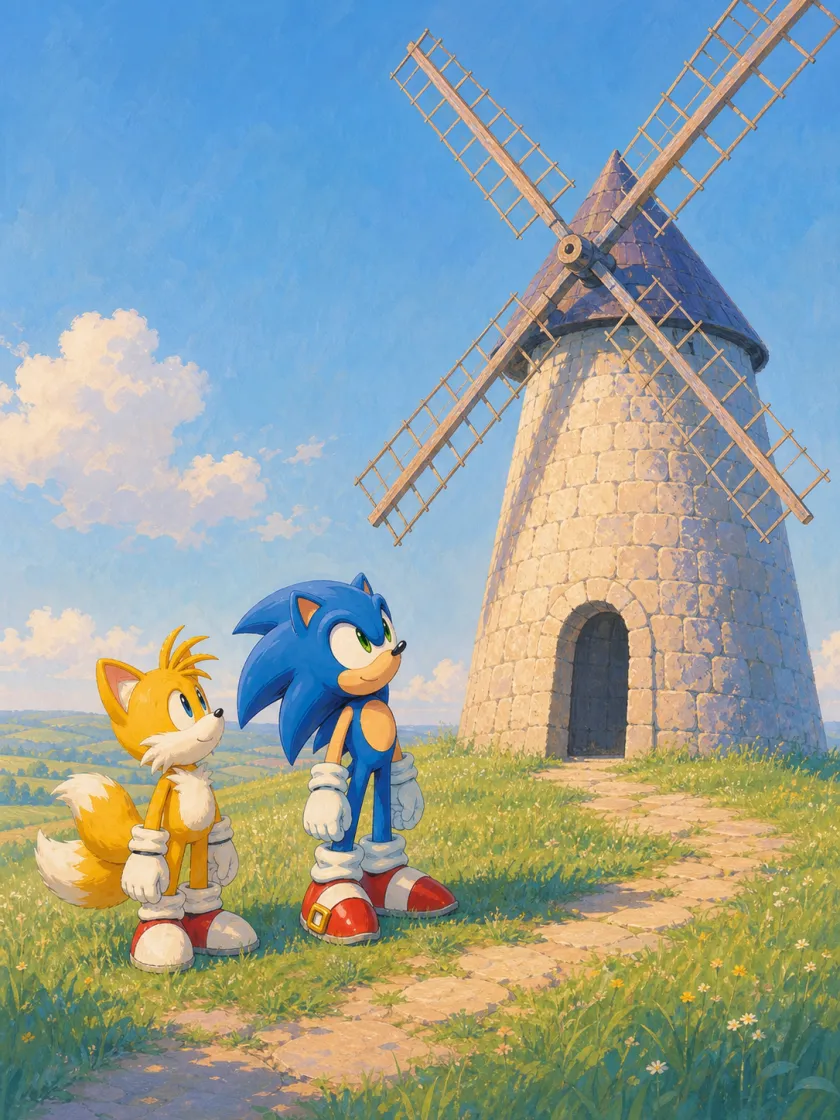 Cover: Sonic and Tails meet beneath the turning windmill.