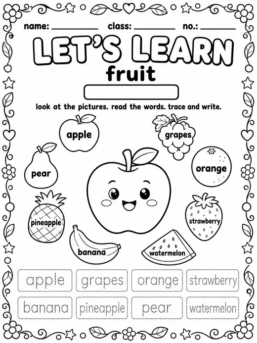 Fruit words: trace and write